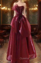 Ball Gown Strapless Burgundy Organza Evening Prom Dress Evening Dress