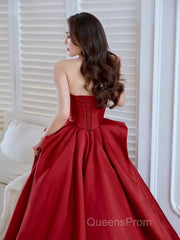 Ball Gown Strapless Burgundy Satin Evening Prom Dress Evening Dress