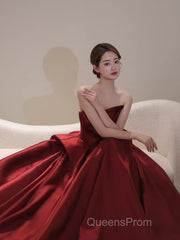 Ball Gown Strapless Burgundy Satin Evening Prom Dress Evening Dress
