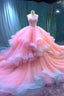 Ball Gown Straps Pink Organza Sweet 16 Dress