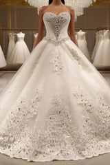 Ball Gown Sweetheart Cathedral Train Tulle Wedding Dress With Sequin