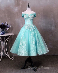 Ball Gown Tea Length Off The Shoulder Embroidery Dress