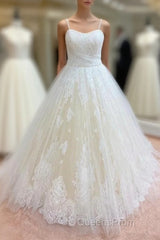 Ball Gown Tulle Lace Spaghetti Straps Appliqued Wedding Dress