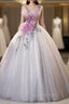 Ball Gown Tulle V-neck Pleats Appliques Quinceanera Dress