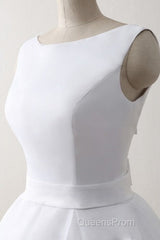 Beach Open Bow Back Knee Length Simple Wedding Dress