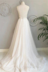 Beach Wedding Dress Court Train A-Line Spaghetti Strap Sweetheart Lace With Buttons Appliques