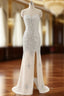 Beaded Evening Dress Sweetheart Slit Champagne Mermaid Evening Prom Dress