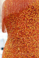 Beaded Fringe Orange Tight Short Homecoming Dress Cocktail Dress Wedding