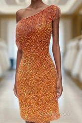 Beaded Fringe Orange Tight Short Homecoming Dress Cocktail Dress Wedding