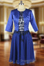 Beaded Lace Chiffon Knee Length Blue Mother Of The Bride Dress