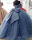 Beaded Princess Quinceanera Dress with Big Bow Sweet 15 16 Ball Gown