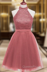 Beading Keyhole Back Homecoming Dress