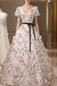 Beauitufl Floral V-Neck Lace Short Sleeve Flowers Long Evening Prom Dress Floral Party Dress Evening Prom Dress shops