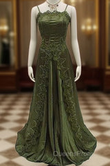 Beautiful A Line Dark Green Lace Evening Prom Gown Long Evening Prom Dress