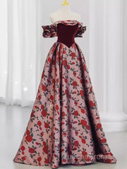 Beautiful A Line Off The Shoulder Long Floral Evening Prom Dress