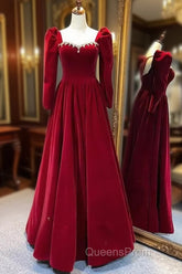 Beautiful A Line Red Velvet Evening Prom Dress Sweatheart Party Dress Brithday Ball Gown