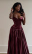Beautiful A Line Spaghetti Straps Burgundy Long Satin Party Dress Classy Prom Dress