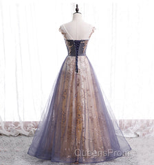 Beautiful A-Line Tulle With Lace Applique Party Dress, Tulle Long Evening Prom Dress