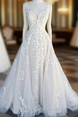 Beautiful A-Line V-Neck Floor Sweeping Skirt With Lace Wedding Dress