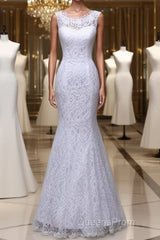 Beautiful Appliques Court Train Lace up Pure White Mermaid Wedding Dress