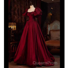 Beautiful Ball Gown Square Neckline Satin Long Red Evening Prom Dress