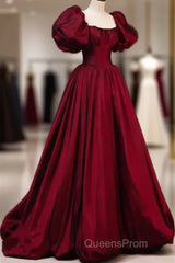 Beautiful Ball Gown Square Neckline Satin Long Red Evening Prom Dress