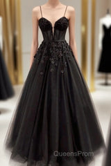 Beautiful Black Tulle Applique Evening Prom Dress Elegant Evening Dress Party Dress