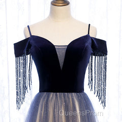 Beautiful Blue Gradient Tulle Long Party Dress,A-Line Off Shoulder Formal Dress