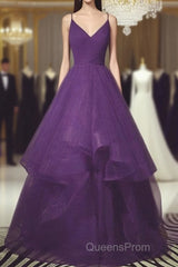 Beautiful Dark Purple Tulle Layers Formal Gown, Purple Evening Party Dress