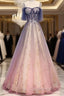 Beautiful Gradient Pink Sweetheart Floor Length Party Dress, A-Line Gradient Long Evening Prom Dress