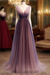 Beautiful Gradient V-Neckline Tulle Long Evening Prom Dress Party Dress, Gradient Evening Gown