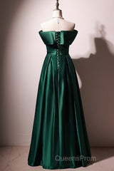 Beautiful Green Satin A-Line Off Shoulder Evening Prom Dress, Green Evening Dress Party Dress