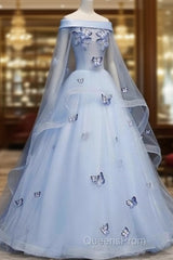 Beautiful Light Blue Ball Gown Lace-Up Party Dress, Blue Evening Prom Dress