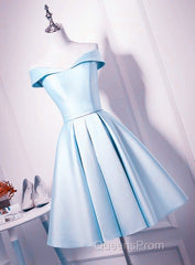 Beautiful Light Blue Satin Sweetheart Homecoming Dress, Blue Short Evening Prom Dress