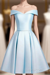 Beautiful Light Blue Satin Sweetheart Homecoming Dress, Blue Short Evening Prom Dress