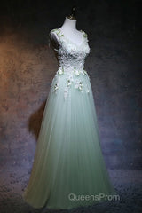 Beautiful Light Green Tulle Long Party Dress, A-Line Floor Length Evening Prom Dress