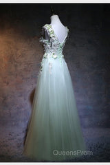 Beautiful Light Green Tulle Long Party Dress, A-Line Floor Length Evening Prom Dress