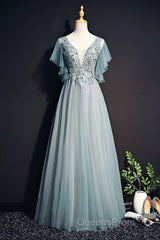 Beautiful Light Green Tulle Long Party Dress, Green Lace Low Back Evening Prom Dress Evening Dress