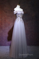 Beautiful Light Grey Long Evening Prom Dress, Grey Party Dress