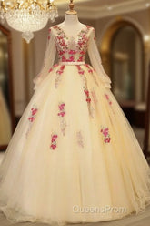 Beautiful Light Yellow Long Sleeves Quinceanera Dress, Ball Gown Sweet 16 Dress