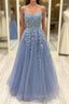 Beautiful Long A-line Scoop Neck Tulle Lace Formal Evening Prom Dress