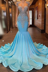 Beautiful Long Sleeveless Mermaid Evening Prom Dress With Beading