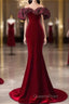 Beautiful Mermaid Off The Shoulder Long Red Evening Prom Dress
