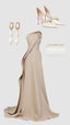 Beautiful Mermaid One Shoulder Champagne Long Satin Party Dress Classy Prom Dress