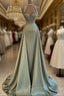 Beautiful Mermaid Sage Green Long Satin Evening Prom Dress