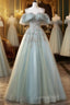 Beautiful Mint Blue Round Neckline Party Dress, Tulle With Sweet 16 Dress Evening Prom Dress