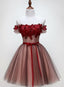 Beautiful Off Shoulder Tulle Knee Length Party Dress , Red Homecoming Dress With Applique