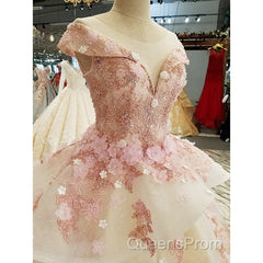 Beautiful Pink Tulle With Flowers And Beaded Long Party Dress, Pink Sweet 16 Gown