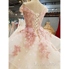 Beautiful Pink Tulle With Flowers And Beaded Long Party Dress, Pink Sweet 16 Gown