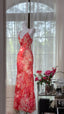Beautiful Printed V-Neck Strapless Chiffon Mermaid Classy Prom Dress